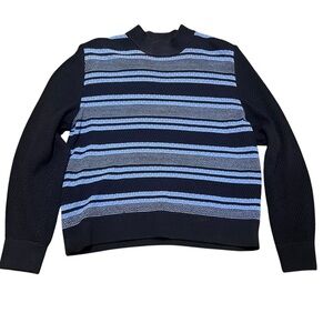 ST JOHN COLLECTION Sweater Blue Striped Shoulder Zip Pullover Women's Size M.